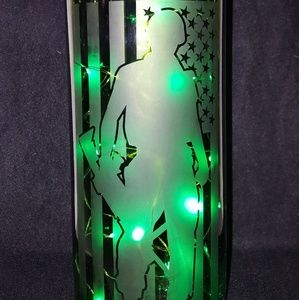 Large eched wine bottle with LED LIGHTS